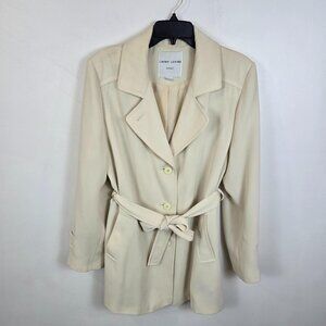 Larry Levine Sport Cream Belted Blazer Jacket Large